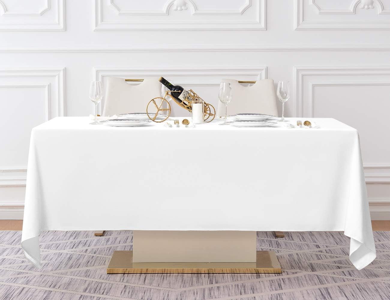 Surmente 2 Pack White Rectangle Tablecloth 60 x 102-inch Rectangular Polyester Table Cloth for Weddings, Banquets, or Restaurants