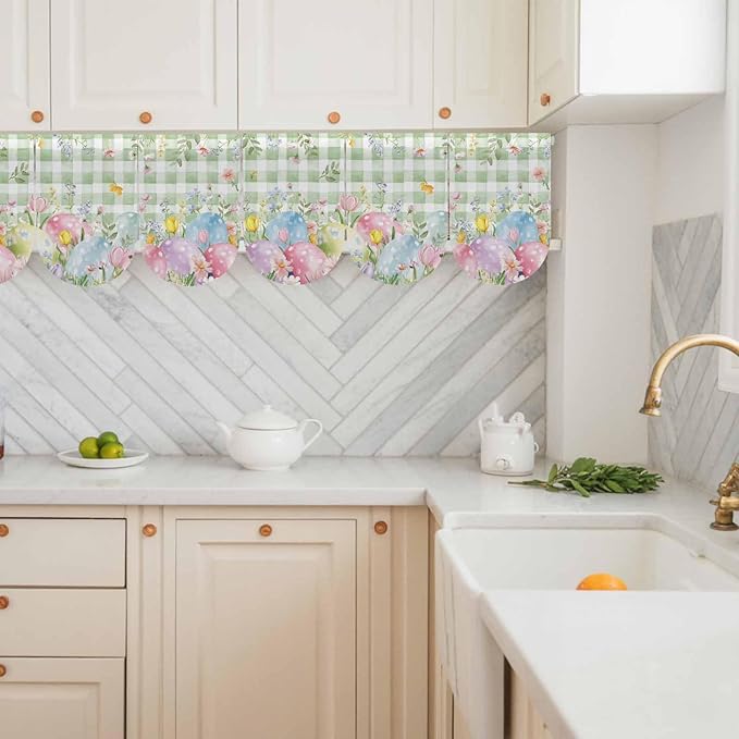 Easter Eggs Banner 3Pcs Indoor Outdoor Hanging Banner Flag Spring Daisy Eucalyptus Leaves Sage Green Plaid Sign for Fireplace Mantel Decorative Bunting Garland Valance for Shop Door Decor 7.9"x11.8"