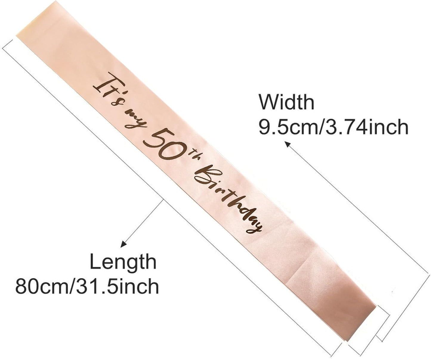 50th Birthday Sash for Women, Rose Gold Satin Sash with Foil Letter It's My 50th Birthday Sash Decorations Gifts for Women Happy 50th Birthday Party Favor Supplies