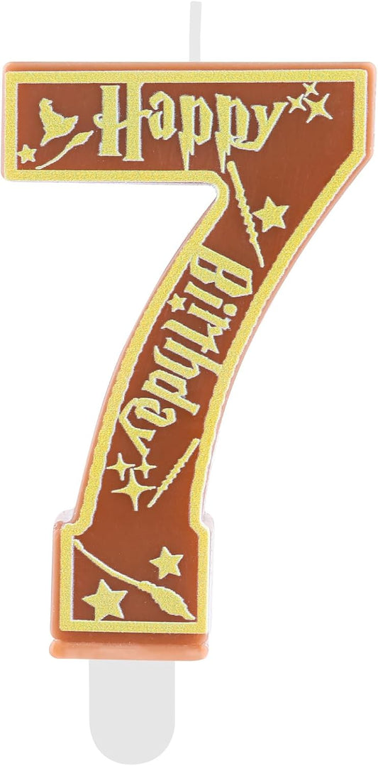 Brown Magical Wizard Party Birthday Candles Number 7 Candle Cake Topper Wizard School Themed Happy 7th Birthday Cake Decorations for Boys Girls Kids Party Favors Supplies Decorations Gifts