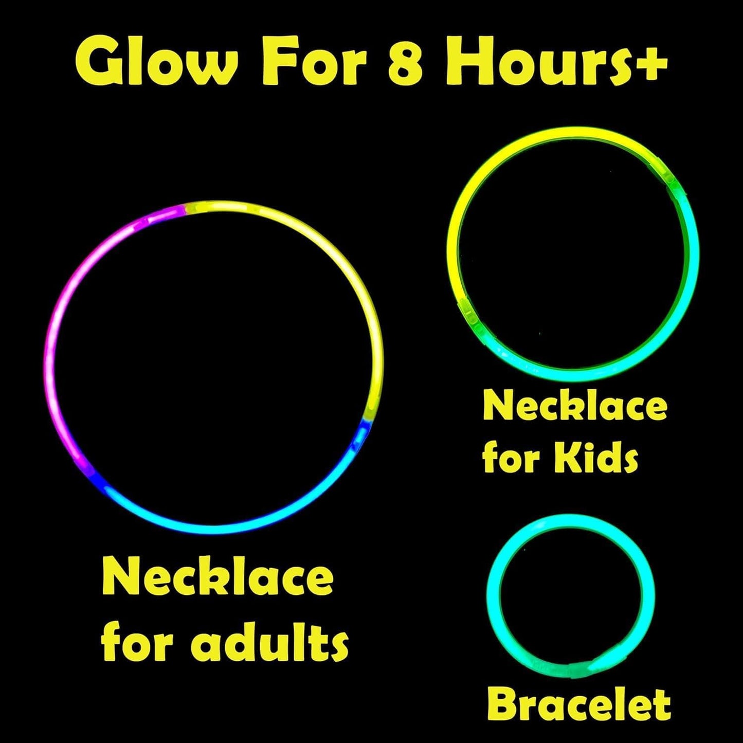 GiftExpress Xmas New Year Extra Bright Glow Sticks Necklace 100Pcs 22" Glow Necklace or Bracelets for Kid, Adult - Glow in the Dark Neon Party Favor - Interconnect Assorted Color Glowsticks