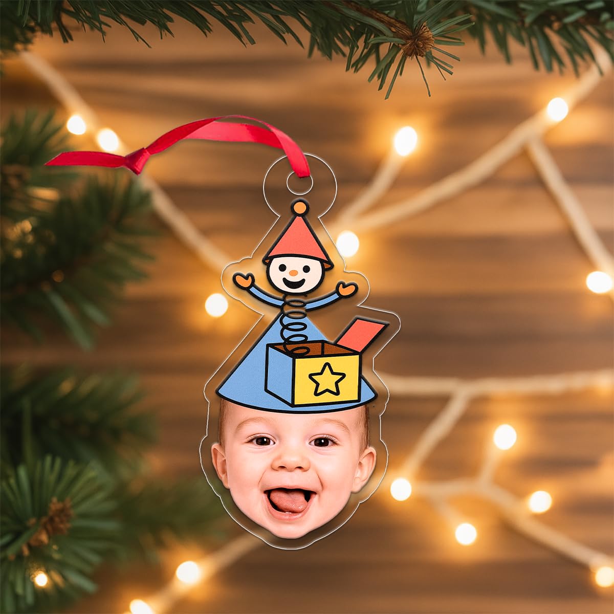 Custom Photo Baby with Funny Hat Ornament, Personalized Baby Christmas Ornament, Cute Holiday Decoration, Family Keepsake Gift Acrylic Ornament – Personalized Christmas Tree