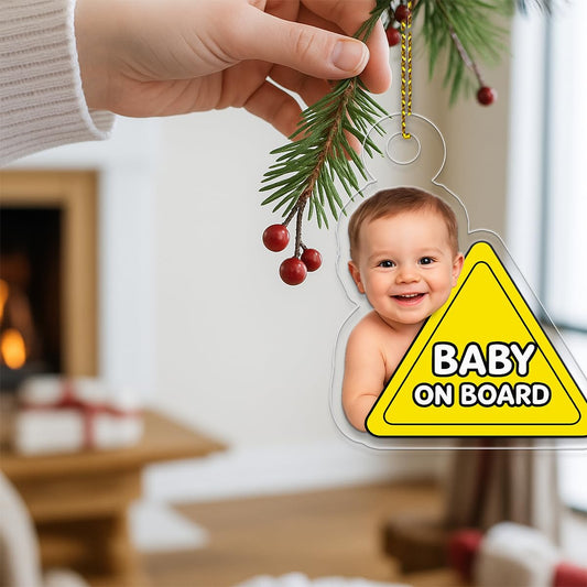 Custom Photo Baby On Board Ornament, Personalized Baby Picture Christmas Ornament, Baby’s First Christmas Keepsake, Holiday Decoration Gift Acrylic Ornament – Personalized