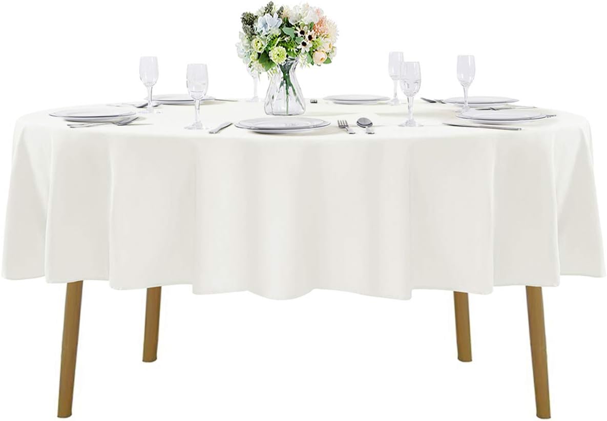90 inch Round Tablecloth Washable Polyester Table Cloth Decorative Table Cover for Wedding Party Dining Banquet（90 inch,Ivory）