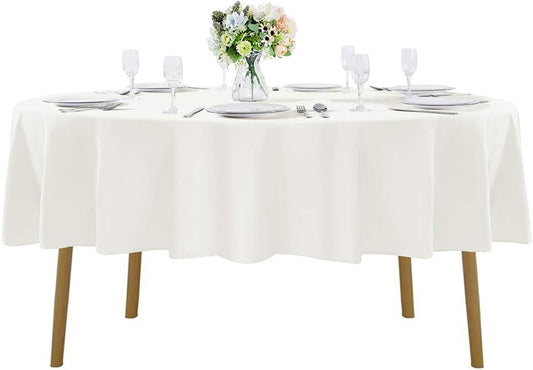 90 inch Round Tablecloth Washable Polyester Table Cloth Decorative Table Cover for Wedding Party Dining Banquet（90 inch,Ivory）