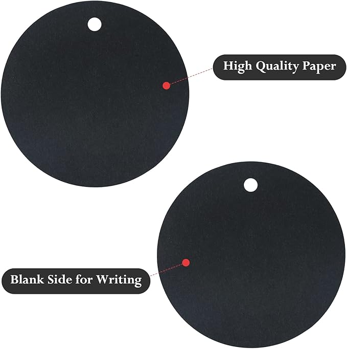 G2PLUS 100PCS Gift Tag with String,2.2'' Round Paper Tags Blank Hang Tags Black Circle Tags with Holes for Craft Projects, Xmas Gift, DIY Wedding Favor Bag