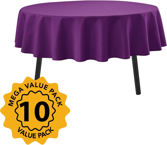 10-Pack Purple Round Tablecloths, 70 Inches, Stain-Resistant Polyester for 3-4 Ft Round Tables - Washable Table Covers for Weddings, Banquets, Birthday Parties, Events