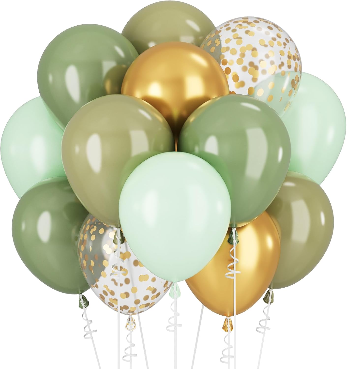 Green and Gold Balloons Sage Green Gold Confetti Balloons for Jungle Safari Party Lion Birthday Decorations Retro Olive Balloons for Arch 60PCS 12INCH Pastel Green Latex Helium Balloon Wild Animal