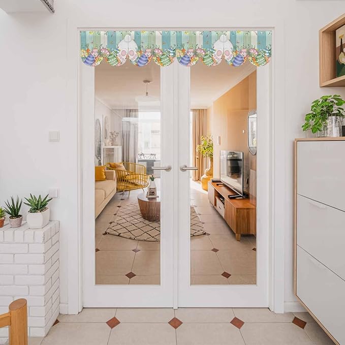 Cute Easter Bunny Banner 4Pcs Indoor Outdoor Hanging Banner Flag Eucalyptus Leaves Colorful Eggs Wooden Sign for Fireplace Mantel Decorative Bunting Garland Valance for Shop Door Decor 9.8"x15.8"