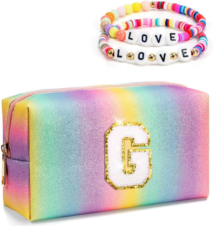 Gifts for Little Girls Teen Girls, Preppy Toiletry Bag for Kids, Custom Rainbow Travel Makeup Bag, Birthday Gift for Daughter Granddaughter, Cute Trending Stuff, Sleepover Spa Kit (Medium)