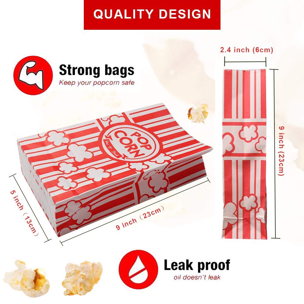 Popcorn Bags, 2 oz Flat Bottom Paper Popcorn Bags for Family Movie Night Baseball Themed Carnival Christmas Birthday Party 200 Pcs