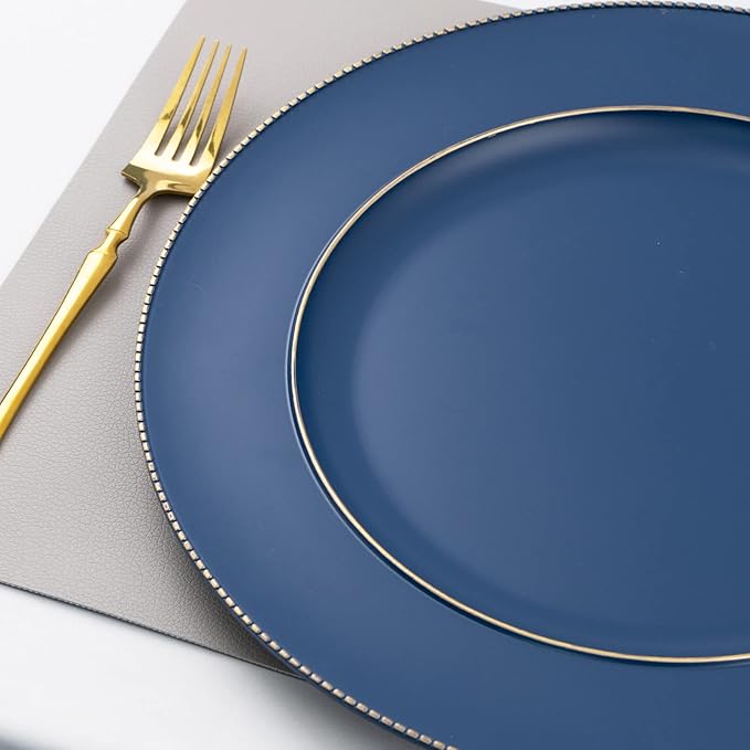 MAONAME Blue Charger Plates, 13" Plastic Round Charger for Dinner Plates, Plate Chargers Set of 6, Beaded Table Chargers for Wedding, Table Setting