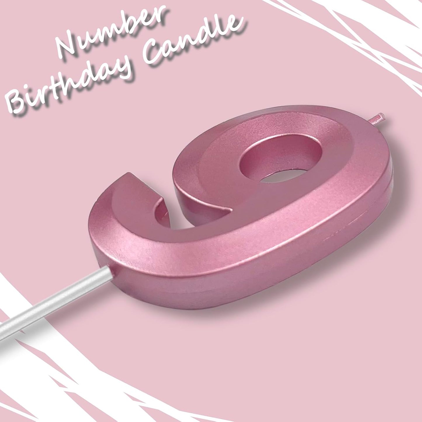 Pink Number 9 Candles, 3D Diamond 2.76 Inch Cake Topper Birthday Candles for Wedding Anniversary Cake Decorations, Happy Birthday Party Decorations
