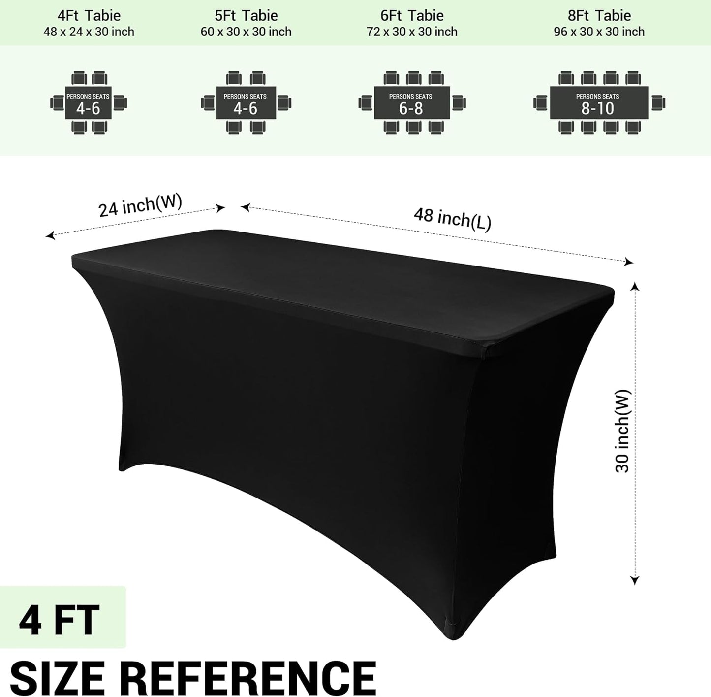 Obstal 4ft Stretch Spandex Table Cover for Standard Folding Tables - Universal Rectangular Fitted Tablecloth Protector for Wedding, Banquet and Party ?Black, 48 Length x 24 Width x 30 Height Inches?