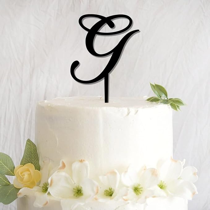Custom Initials Letter G Birthday Cake Toppers Black Acrylic Wedding Cake Toppers Initial Engagement Wedding Cake Decoration Funny Mr And Mrs Cake Topper for Party Birthday Gifts