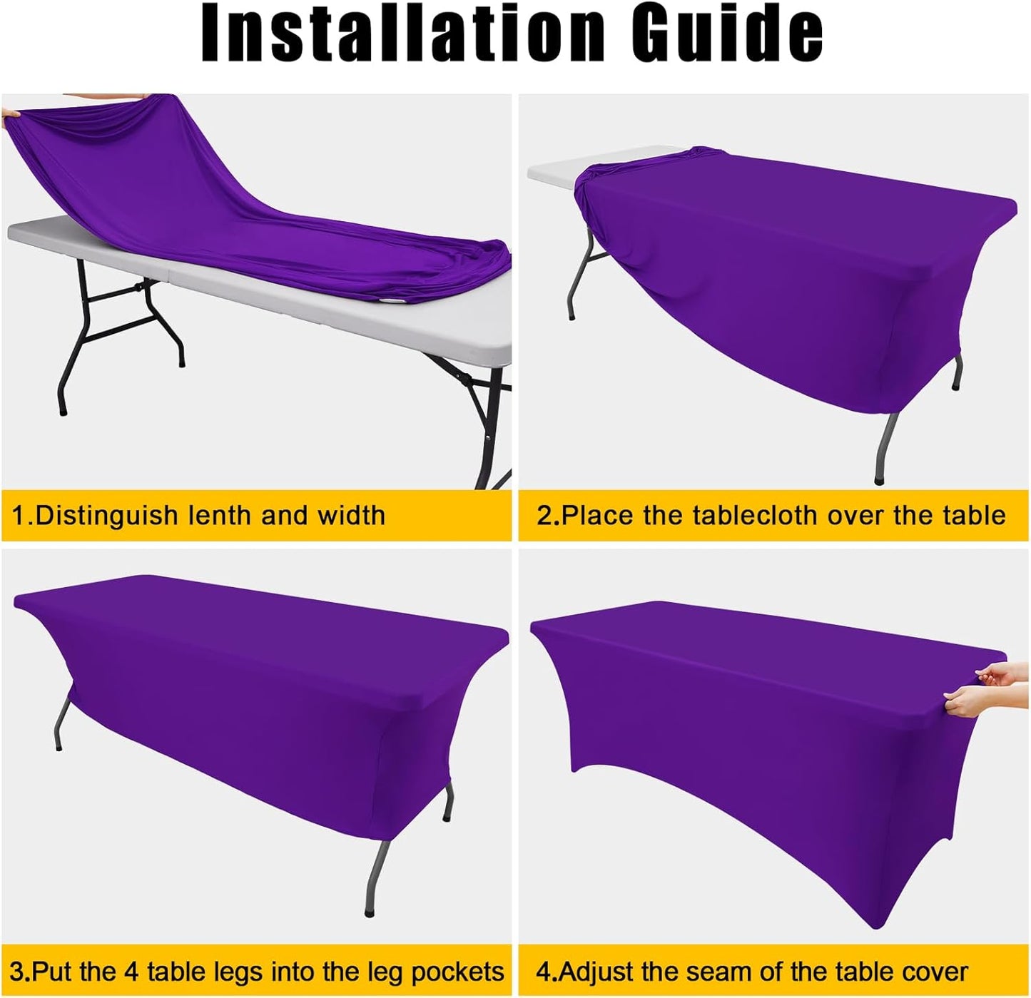 Smiry 2 Pack Spandex Table Cloth 6FT, Elastic Fitted Stretch Tablecloths for Rectangle Tables, Washable Table Cover for Outdoor, Wedding, Banquet & Parties (Purple, 72Lx30Wx30H Inch)