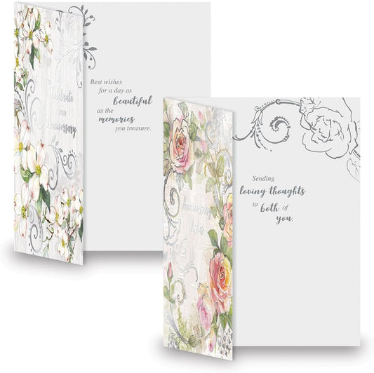 Deluxe Floral Wedding Anniversary Greeting Cards - Set of 8 (4 Designs), 5 x 7 Inches, Anniversary Congratulations to Couple