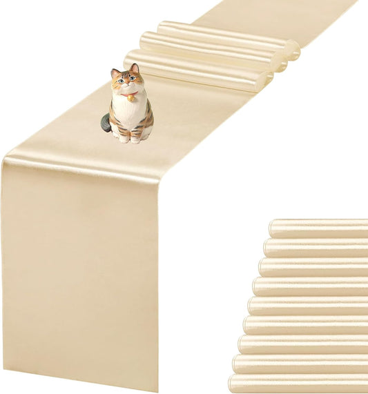 10 Pack Satin Table Runner 12 X 108 Inch Silk Table Runner for Party,Wedding, Birthday, Banquets,Decoration(Champagne)