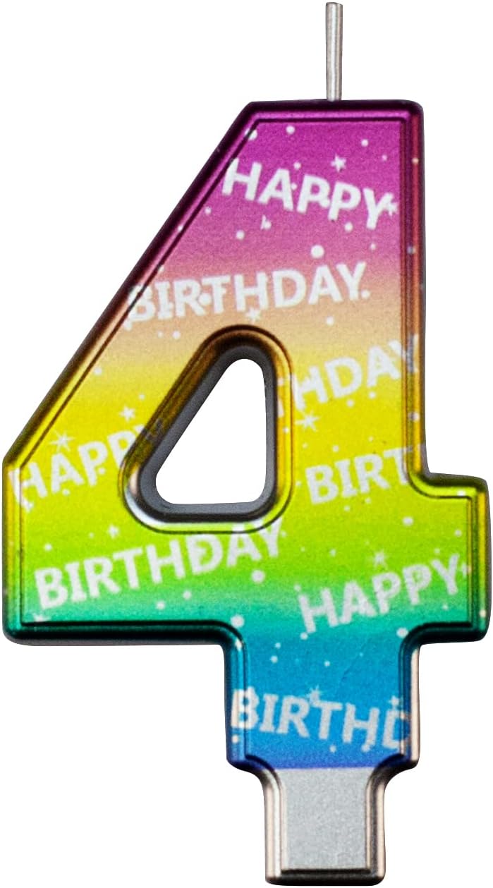 DERVENTA Birthday Candles Big Numbers Multicolored 3.7 inch Party Cake Topper 1 Piece (Number 4 Multi-Colored)