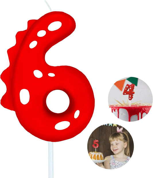 Number Birthday Candles(6 Candle Red) Dinosaur Shape Number Happy Birthday Cake Candles for Dinosaur Birthday Party Decoration Reunions Theme Party