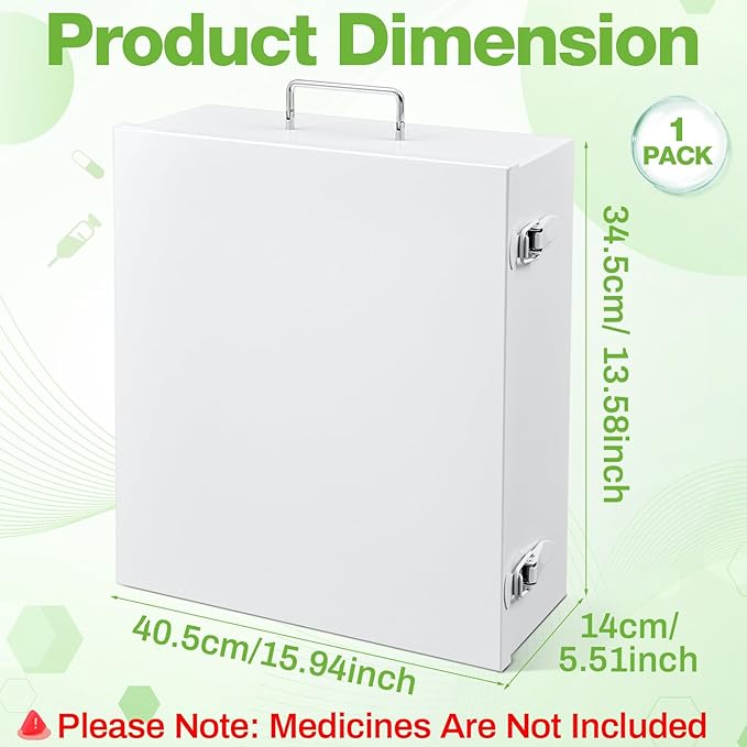 3-Shelf First Aid Cabinet with Pockets, Large Capacity Wall Mount Medicine Cabinet, Secure Metal Med Box with Easy Access-White
