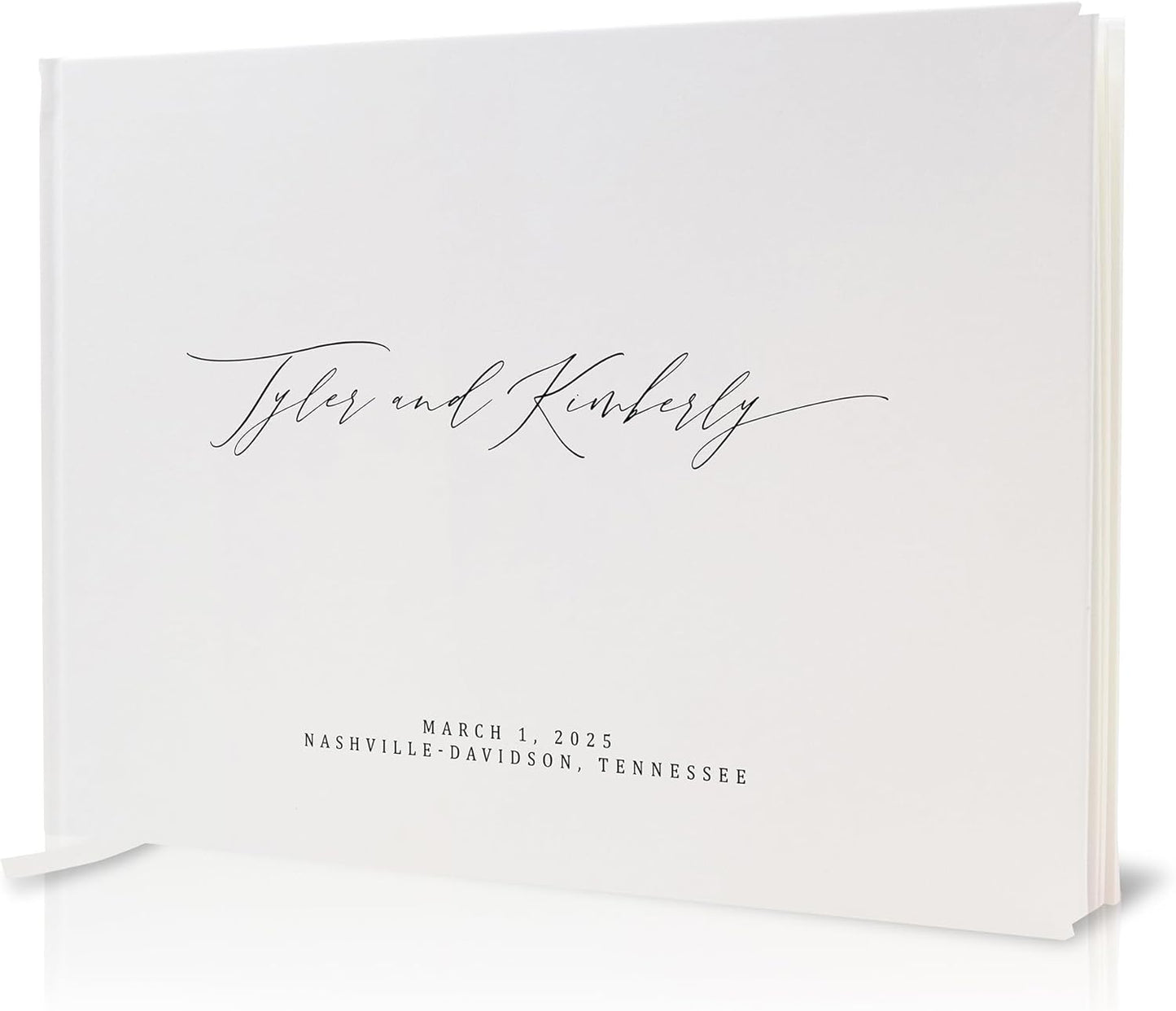 MUUJEE Personalized Guestbook in Eggshell - Premium Custom Modern Guest Book for Wedding Reception, Birthday Party or Events w/Bookmark Blank Pages for Signing 11.5 x 8.5 inches