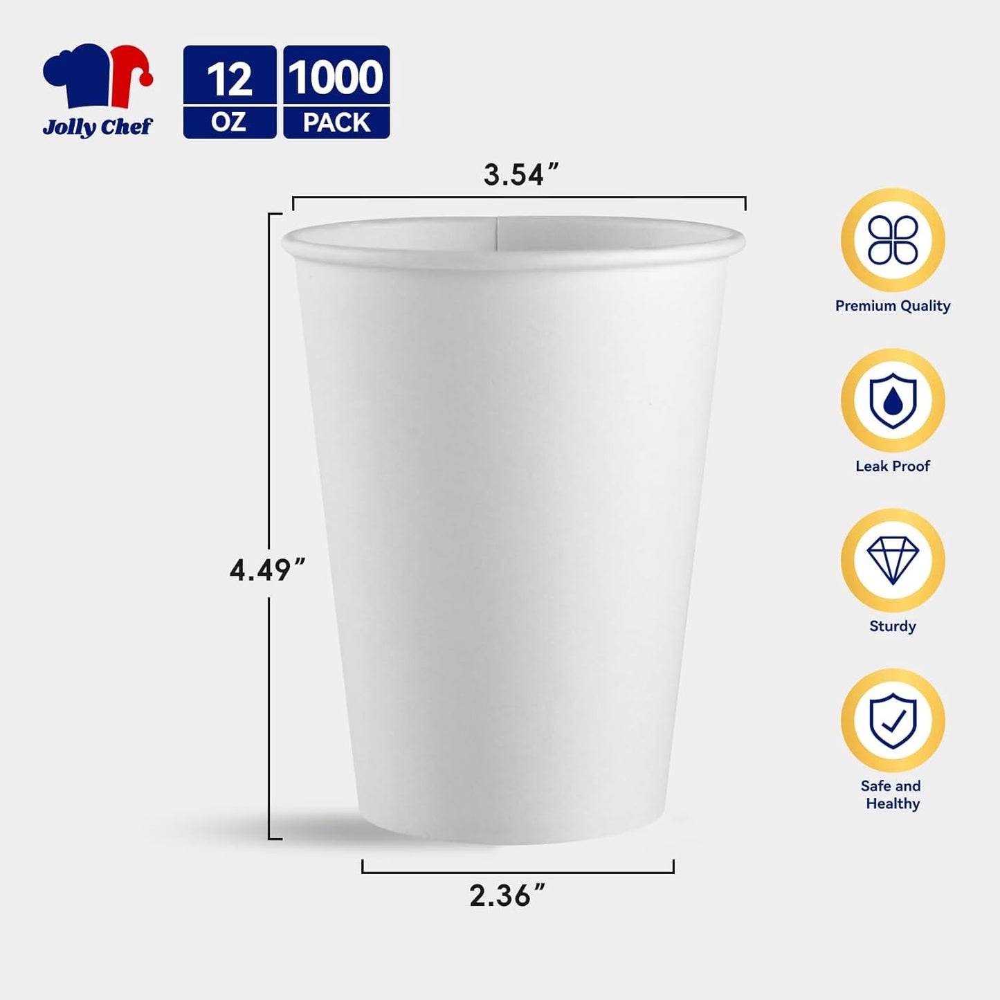JOLLY CHEF 1000 Pack Disposable Paper Coffee Cups 12 oz Hot Beverage Cups for Party, Office, Home, Travel and More