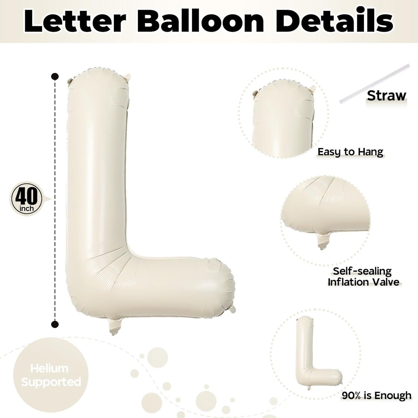 40 Inch Cream White Sand Love Balloons - Letter for Valentines Day, Ivory Alphabet Balloons for Lovers Couple Propose Wedding Marriage Anniversary Party Decorations