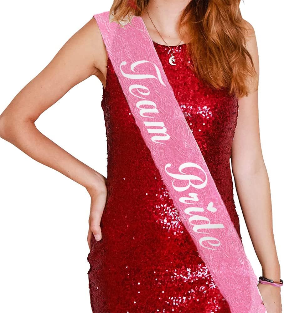 Team Bride Sash Set- 1 White Lace Bride to Be Sash and 6 Team Bride Sashes for Bachelorette Party Supplies