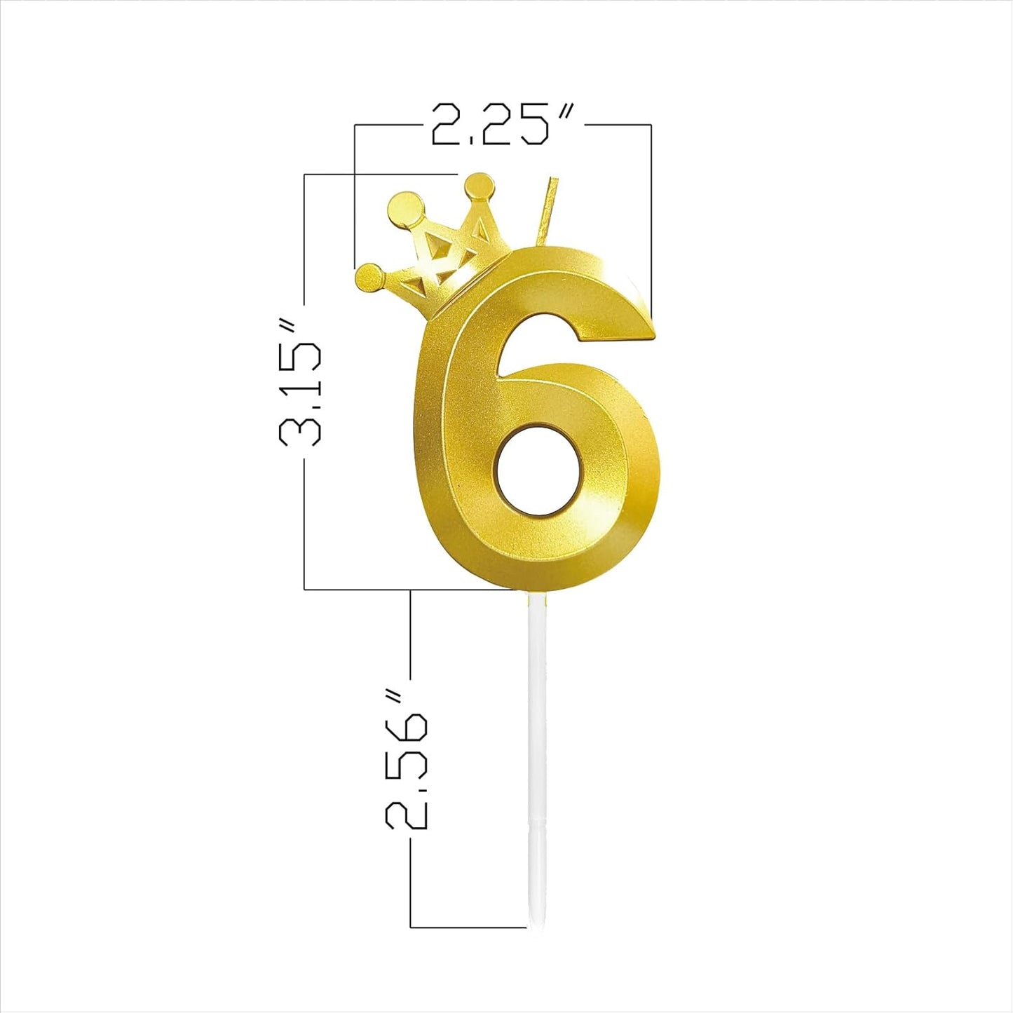 Number 6 Birthday Candle Six Years Old Happy Birthday Number Candles Cake Topper Decorations 3D Crown (Crown-6, Gold)