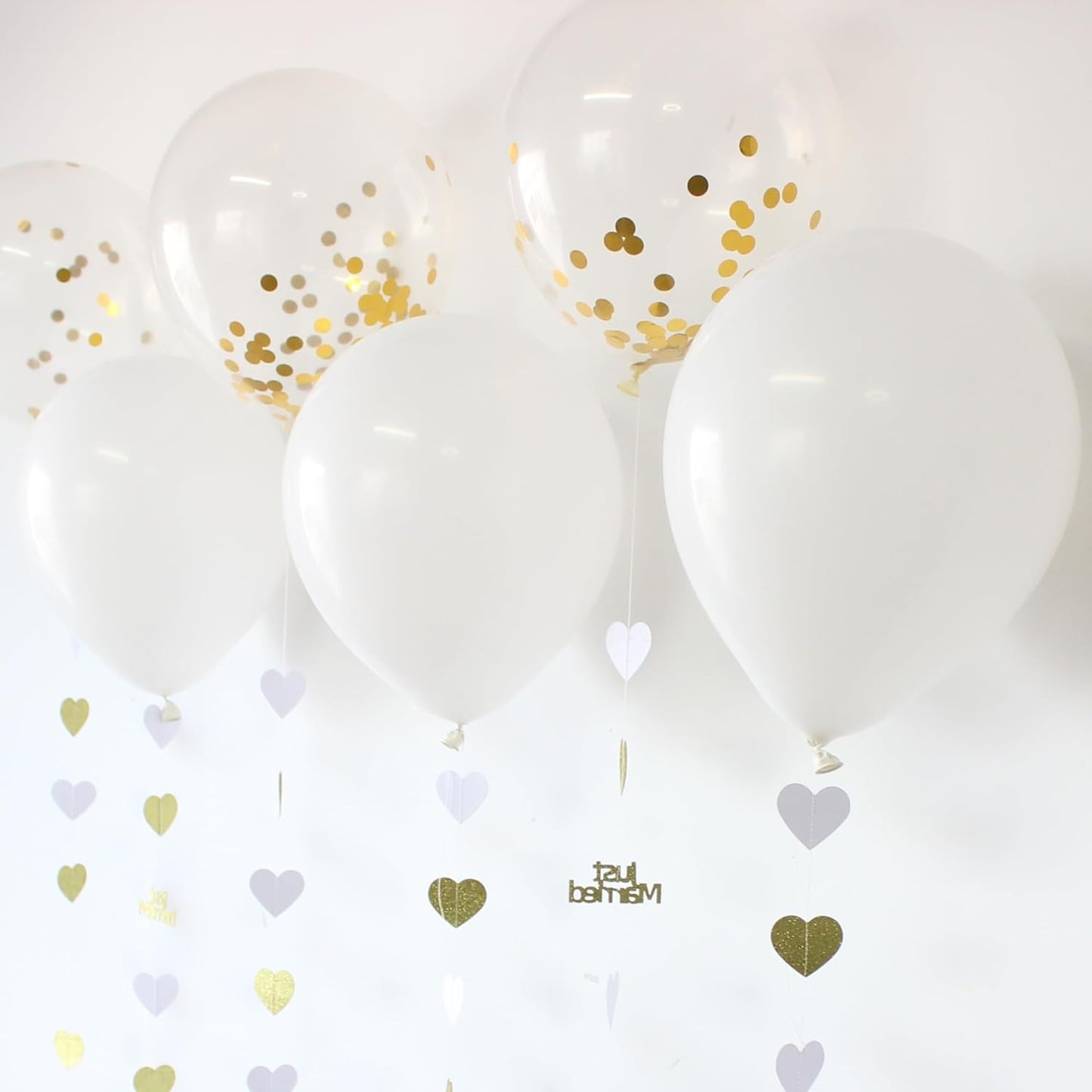 Gold Just Married Wedding Party Decorations Gold/White Heart Just Married Garland and Balloons for Wedding Bridal Shower Party