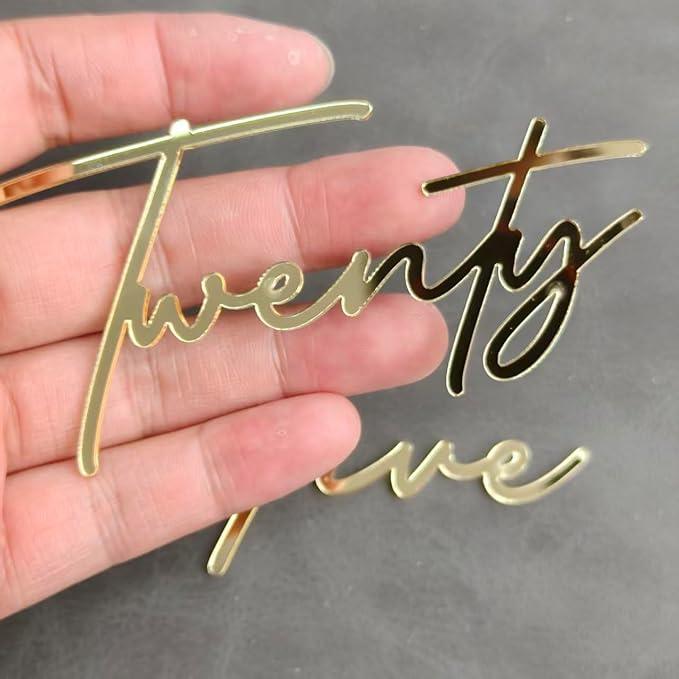 Gold Acrylic Twenty Five Cake Topper, Happy 25th Birthday Party Decorations, 25 Fabulous Cake Decoration, 25th Anniversary Party Supplies,