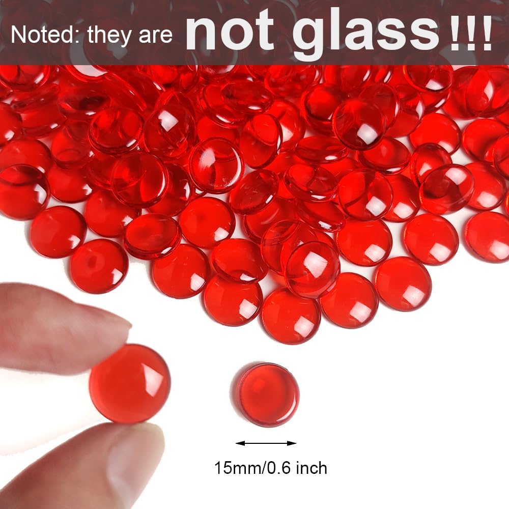 HappyFilller Fall Christmas Decoration Wedding Centerpieces 630 PCS Red Acrylic Gems Flat Marbles Gemstones for Vase Fillers,Party Confetti,Table Scatters,Floral Home Accents Decor Stones,Arts Crafts