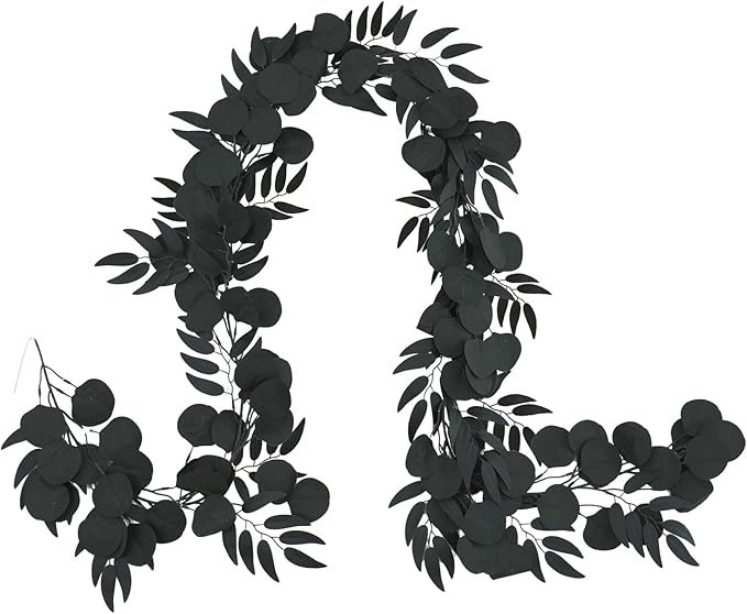 Greentime 1 Pack Eucalyptus Garland 6.5 Feet Artificial Black Leaf Garland for Thanksgiving Day Fireplace Table Runner DIY Wall Decor