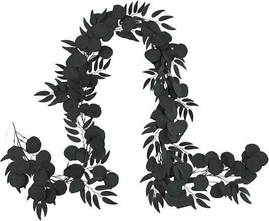 Greentime 1 Pack Eucalyptus Garland 6.5 Feet Artificial Black Leaf Garland for Thanksgiving Day Fireplace Table Runner DIY Wall Decor