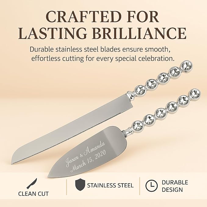 GIFTS INFINITY Personalized Wedding Cake Knife and Server Set with Engraving – Cake Cutting Utensil Set, Keepsake Gift for Wedding, Anniversary, Reception, Birthday & Other Occasions (ST-101)