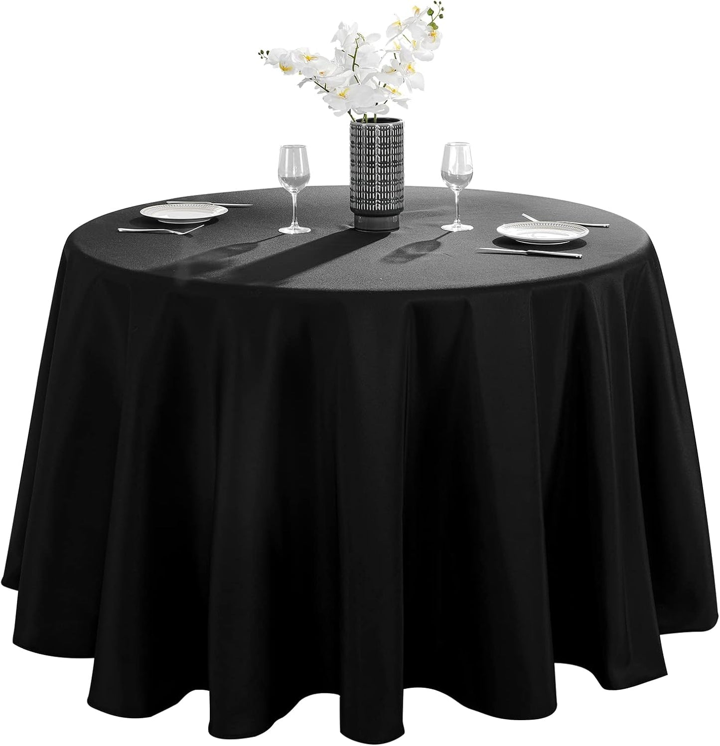 VidaFete 108inch Round Tablecloth Polyester Table Cloth，Stain Resistant and Wrinkle Polyester Dining Table Cover for Kitchen Dinning Party Wedding Rectangular Tabletop Buffet Decoration(Black)