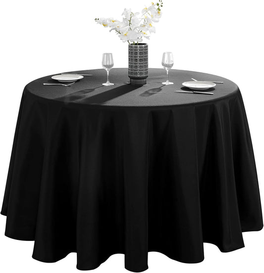 VidaFete 70inch Round Tablecloth Polyester Table Cloth，Stain Resistant and Wrinkle Polyester Dining Table Cover for Kitchen Dinning Party Wedding Rectangular Tabletop Buffet Decoration(Black)
