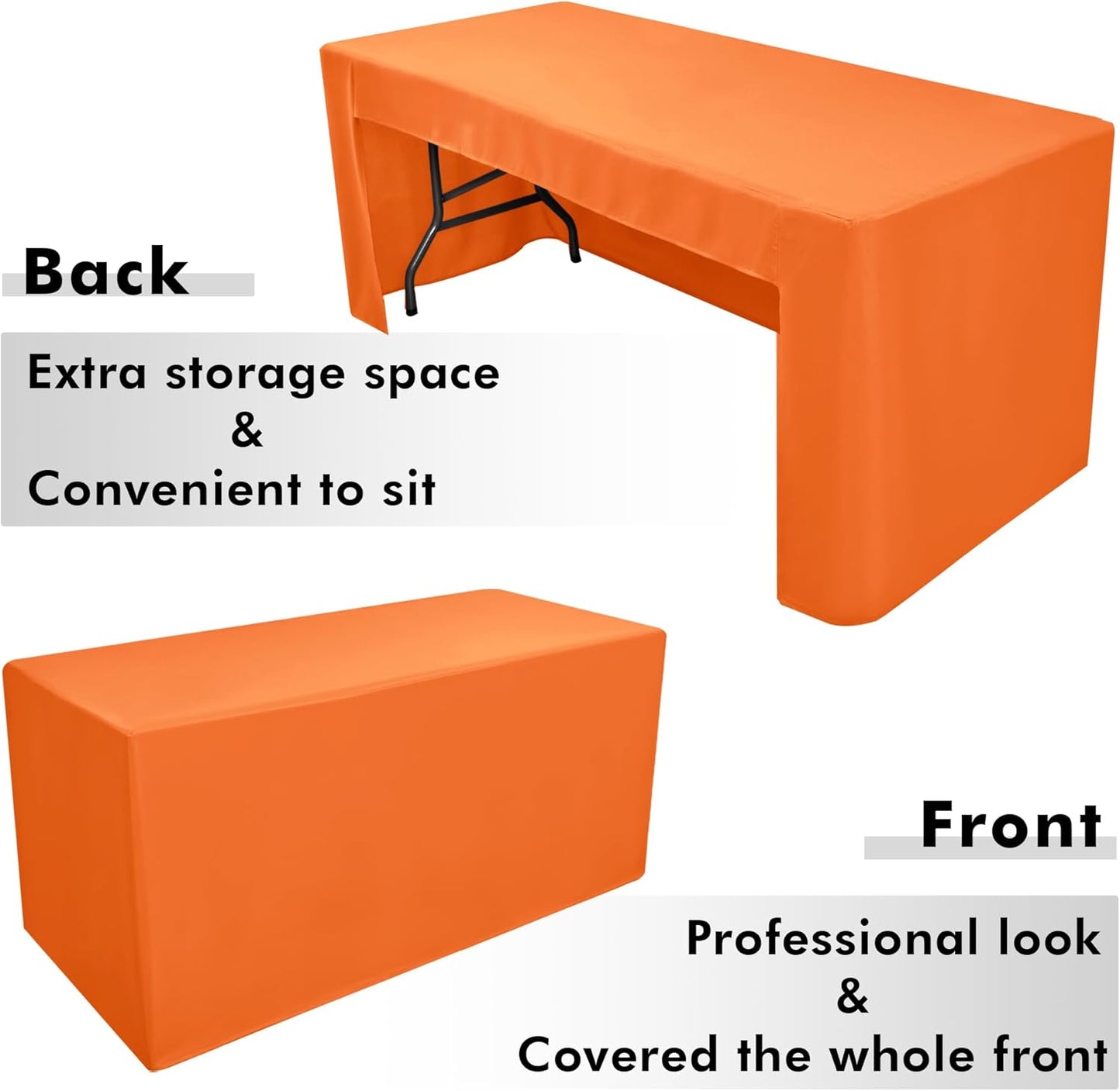 Nasitos 2 Pack 8' Fitted Table Cloth for Rectangular Table Orange Trade Show Table Covers-Open Back Valentines Tablecloth Washable and Wrinkle Resistant Table Cloth, Parties, Buffet, Baby Shower