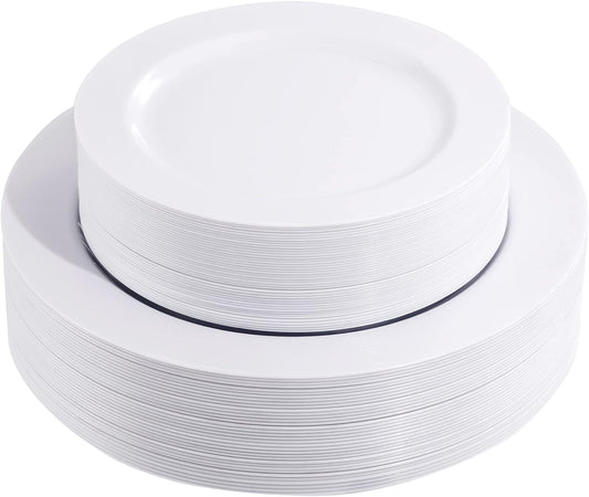 FLOWERCAT 60PCS White Plastic Plates - Heavy Duty White Disposable Plates for Christmas/Thanksgiving Party/Wedding -serve for 30 guests Include 30PCS 10.25" & 30PCS 7.5" Plates for Party