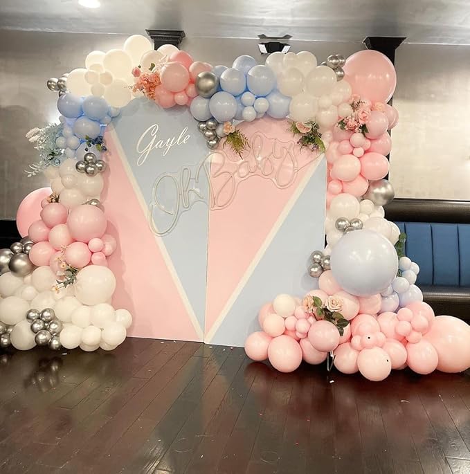 Pink Blue White Balloons,60 Pcs 12 inch Pink Blue and White Pastel Gold Blue Confetti Latex Balloons with 2rolls 33ft Ribbon For Birthday Baby Shower Gender Reveal Party Supplies and Decorations