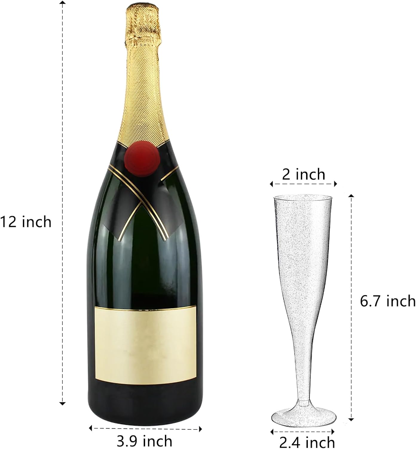 WDF 36 Pack Silver Glitter Plastic Champagne Flutes - 7OZ Disposable Silver Champagne Glasses for Christmas Party, Wedding, New Year