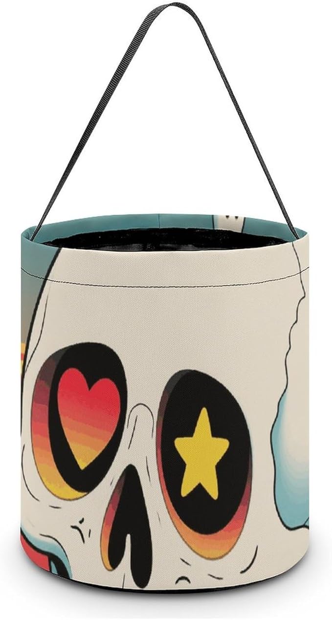 Halloween Candy Bucket - Ghost Skull Pattern Trick Or Treat Candy Bag, Gift Bag for Party Favor Supplies
