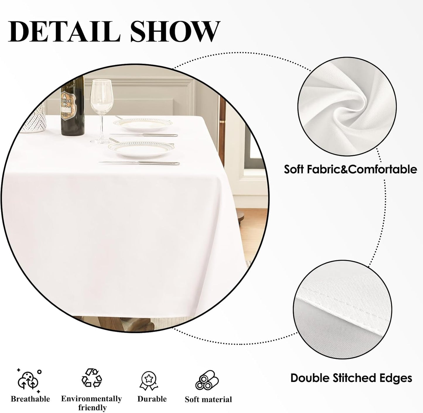Square Tablecloth 52 x 52 Inch White Tablecloths Stain-Wrinkle Resistant Washable Polyester Table Cloths for Holiday, Buffet Parties, and Weddinge