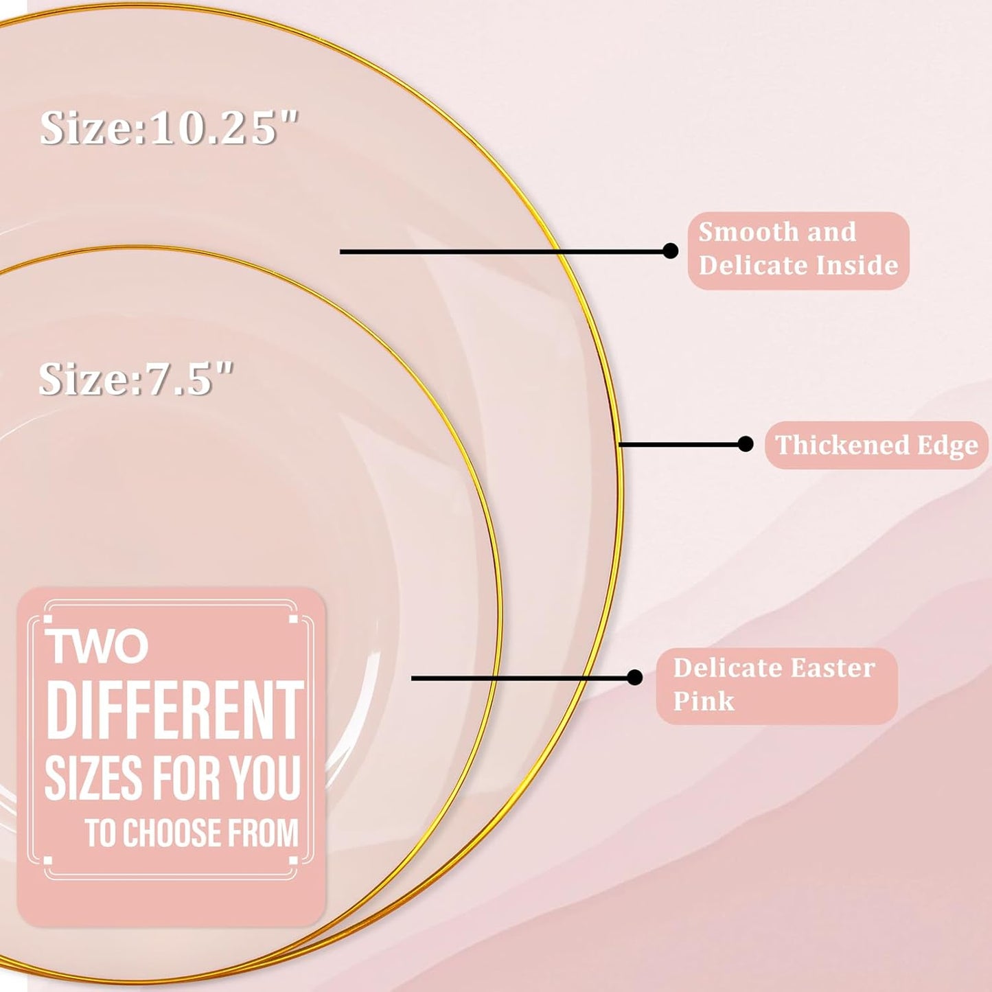 Nervure 100PCS Pink and Gold Plastic Plates - 10.25 inch Pink Disposable Plates with Gold Rim - Party Plate - Dinner Plate Ideal for Wedding & Party