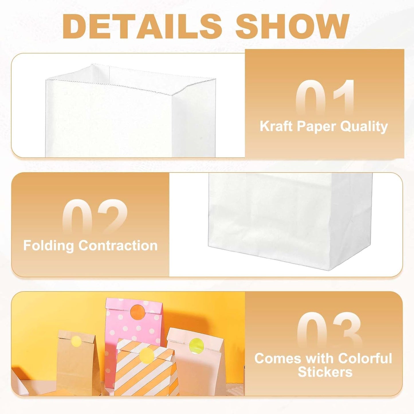 PATIKIL Party Favor Bag, 24 Pcs 5.1x3.1x9.4 Inch Medium Paper Candy Bags Gift Treat Celebration Halloween Goody Birthday Wedding Party with Stickers, White