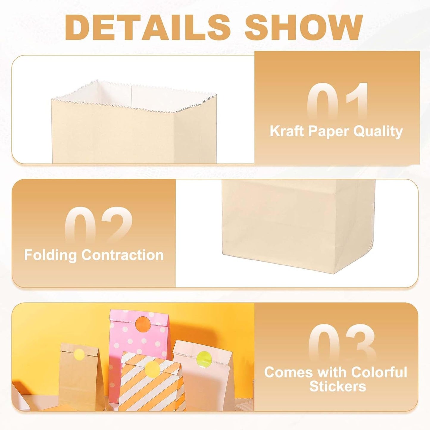 PATIKIL Party Favor Bag, 24 Pcs 3.5x2.4x7.1 Inch Mini Paper Candy Bags Gift Treat Celebration Halloween Goody Birthday Wedding Party with Stickers, Soft Orange