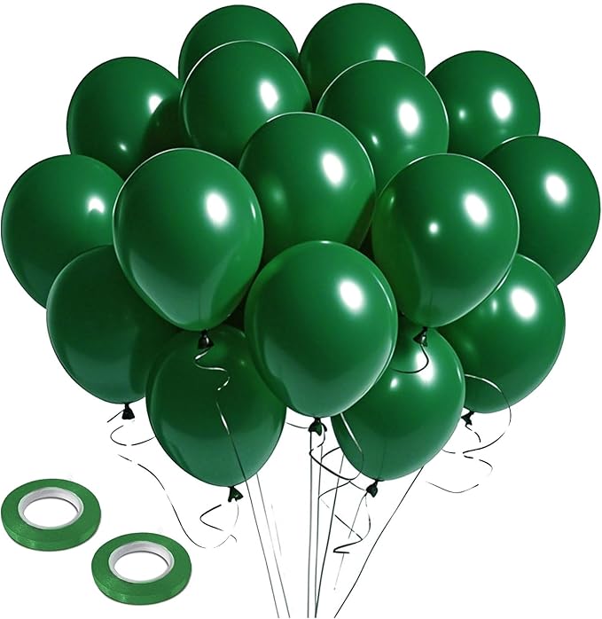 Green Balloons 12 inch, 100pcs Green Ballons with Ribbons Latex Party Balloons for St. Patrick's Day, Baby Shower, Jungle Forest Themed,Football, Christmas, Birthday Party Decoration