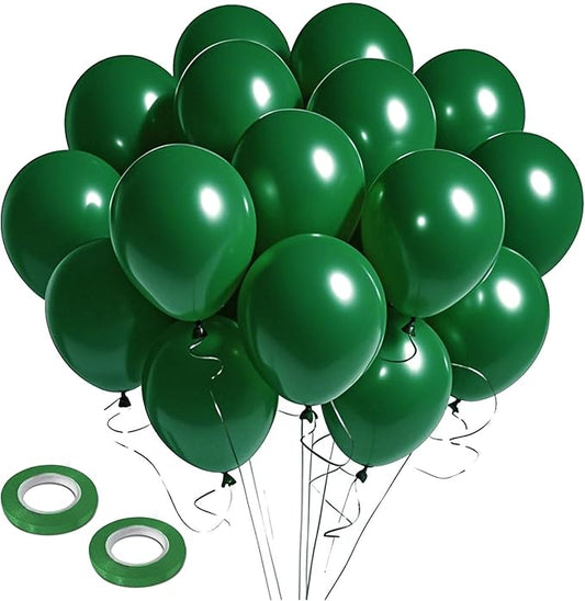 Green Balloons 12 inch, 100pcs Green Ballons with Ribbons Latex Party Balloons for St. Patrick's Day, Baby Shower, Jungle Forest Themed,Football, Christmas, Birthday Party Decoration