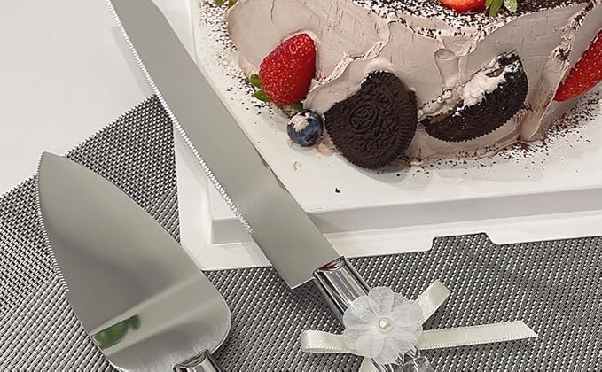 FISHBONE Stainless Steel Wedding Cake Knife and Server Set with Elegant Design - Perfect Cake Cutting Set for Weddings and Special Occasions